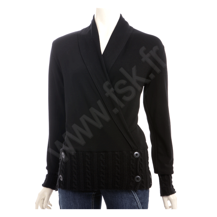 Gilet Torsade Noir Cache-Coeur